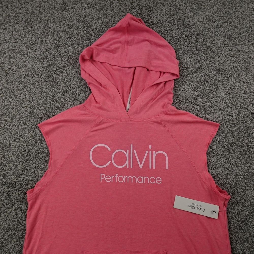 New Calvin Klein Shirt Womens XL Pink Performance Sleeveless‎ Hoodie Workout Gym